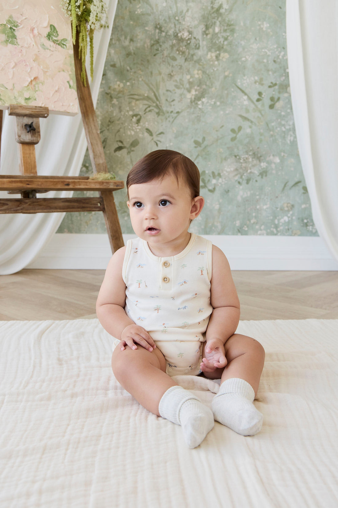 Organic Cotton Archie Playsuit - Savannah Animals Tofu Childrens Playsuit from Jamie Kay Australia