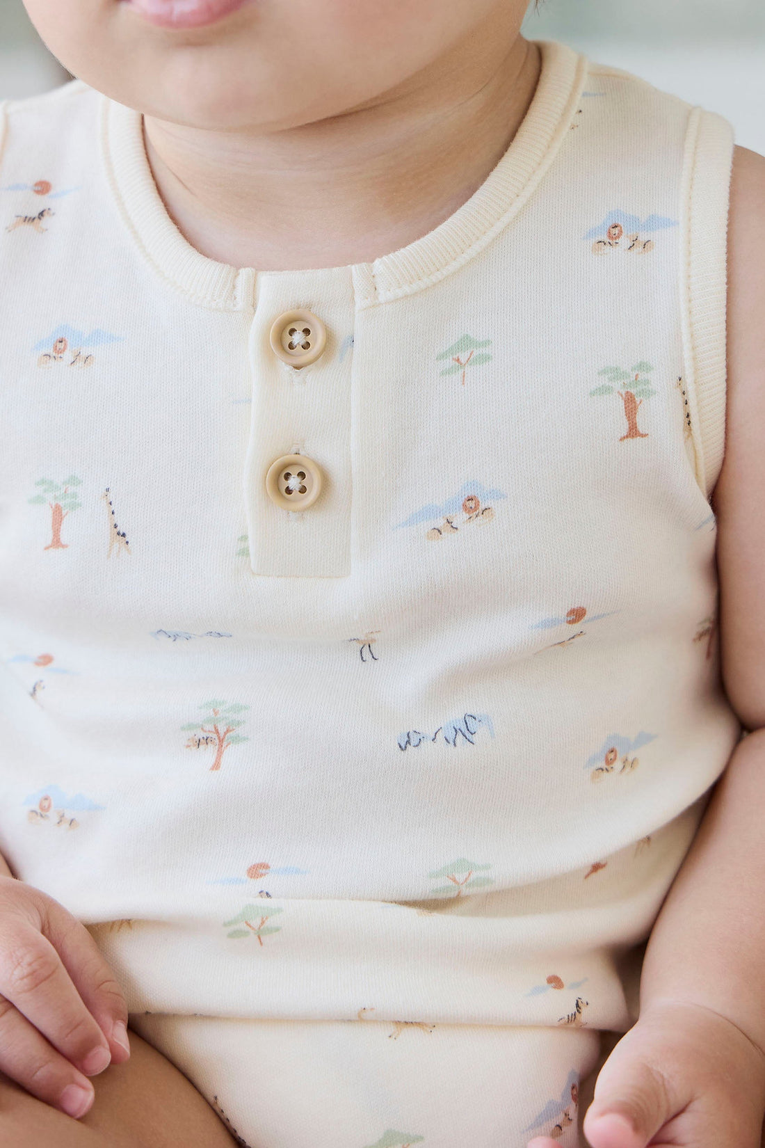 Organic Cotton Archie Playsuit - Savannah Animals Tofu Childrens Playsuit from Jamie Kay Australia
