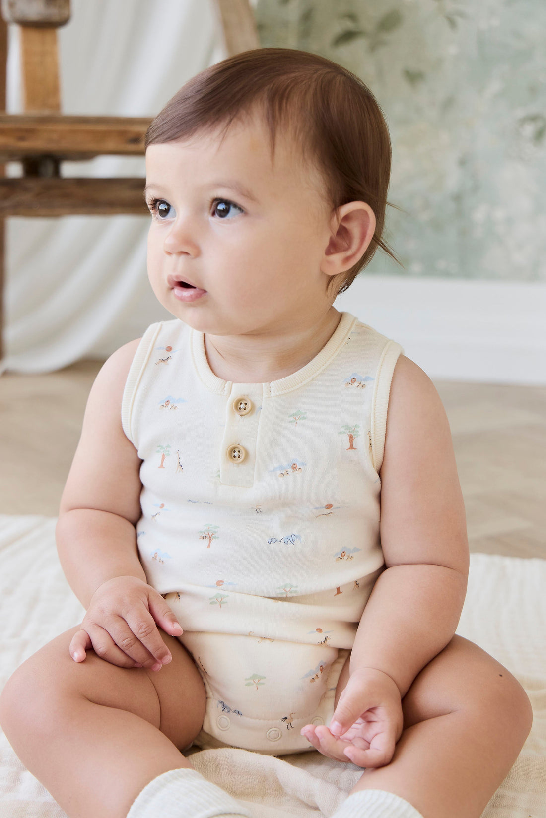 Organic Cotton Archie Playsuit - Savannah Animals Tofu Childrens Playsuit from Jamie Kay Australia