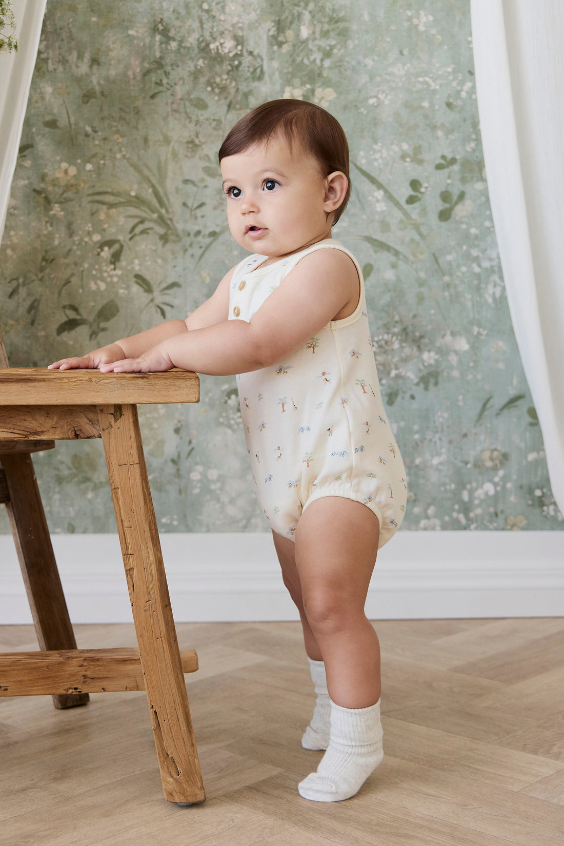Organic Cotton Archie Playsuit - Savannah Animals Tofu Childrens Playsuit from Jamie Kay Australia