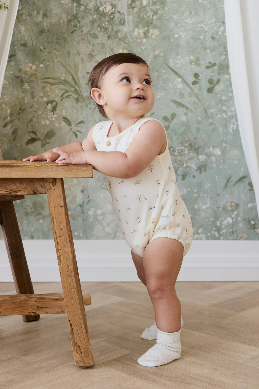 Organic Cotton Archie Playsuit - Savannah Animals Tofu Childrens Playsuit from Jamie Kay Australia