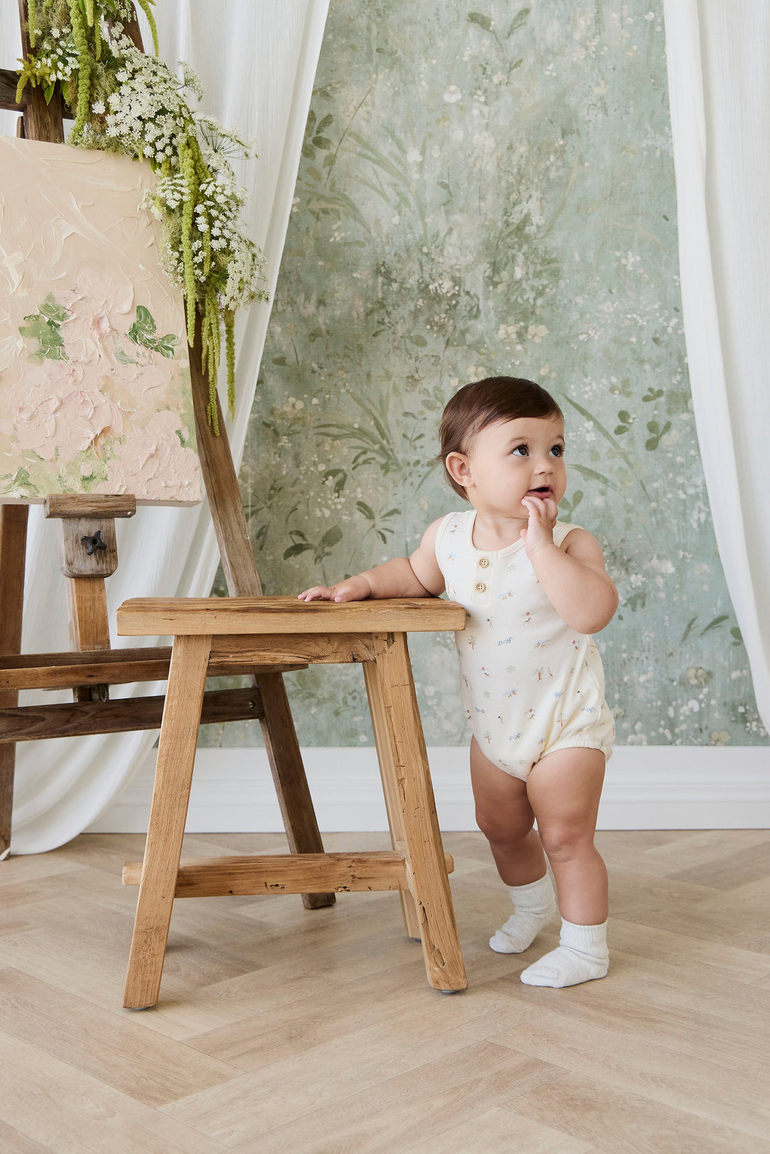 Organic Cotton Archie Playsuit - Savannah Animals Tofu Childrens Playsuit from Jamie Kay Australia