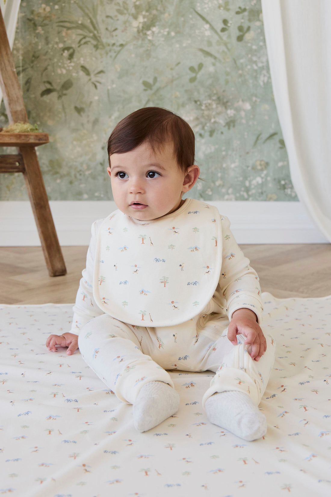 Organic Cotton Bib - Savannah Animals Tofu Childrens Bib from Jamie Kay Australia