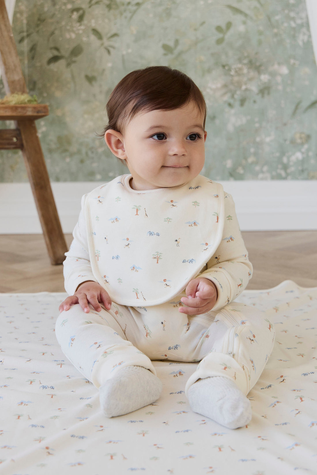 Organic Cotton Bib - Savannah Animals Tofu Childrens Bib from Jamie Kay Australia