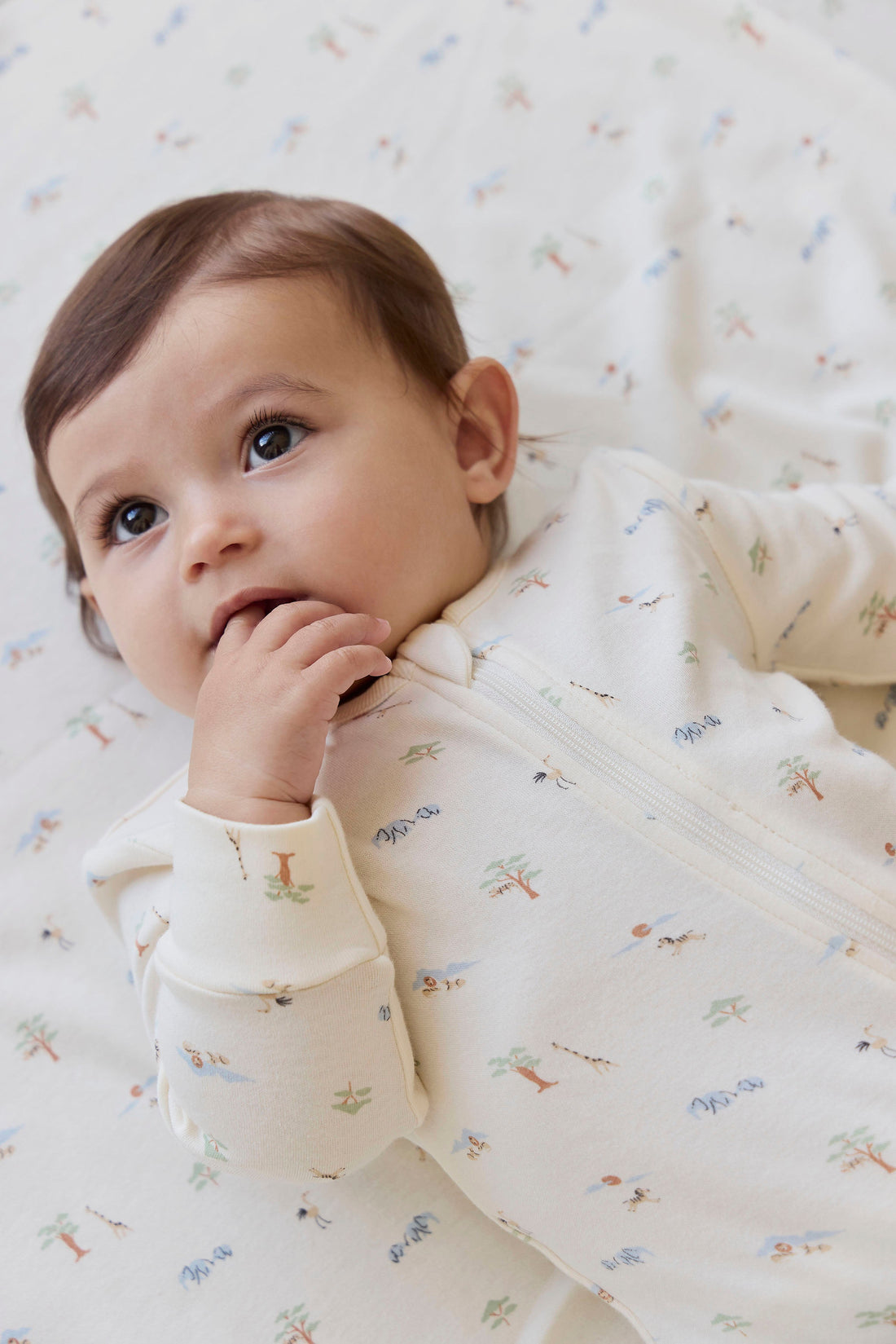 Organic Cotton Reese Zip Onepiece - Savannah Animals Tofu Childrens Onepiece from Jamie Kay Australia