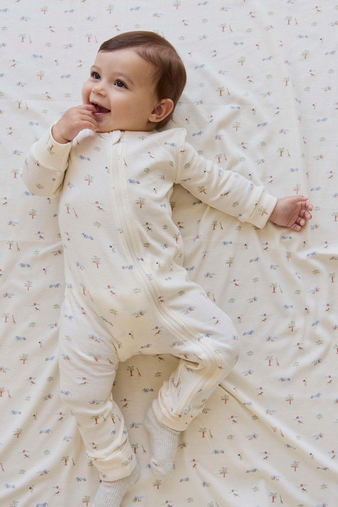Organic Cotton Reese Zip Onepiece - Savannah Animals Tofu Childrens Onepiece from Jamie Kay Australia