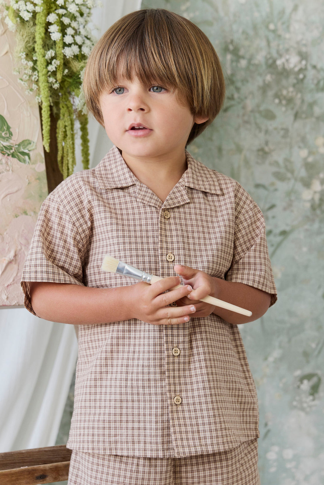 Organic Cotton Silas Shirt - Cabin Check Cocoa Childrens Top from Jamie Kay Australia
