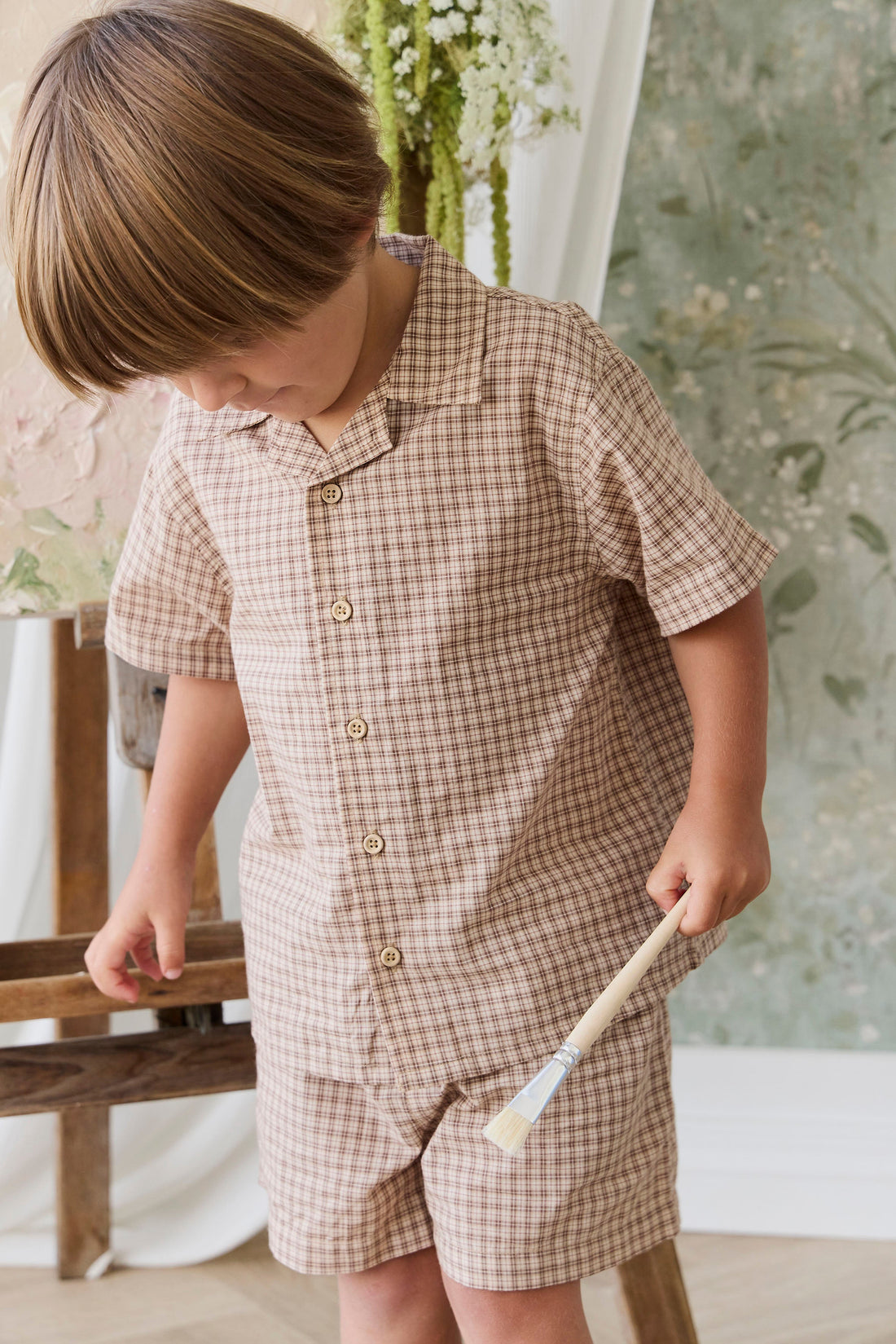 Organic Cotton Silas Shirt - Cabin Check Cocoa Childrens Top from Jamie Kay Australia
