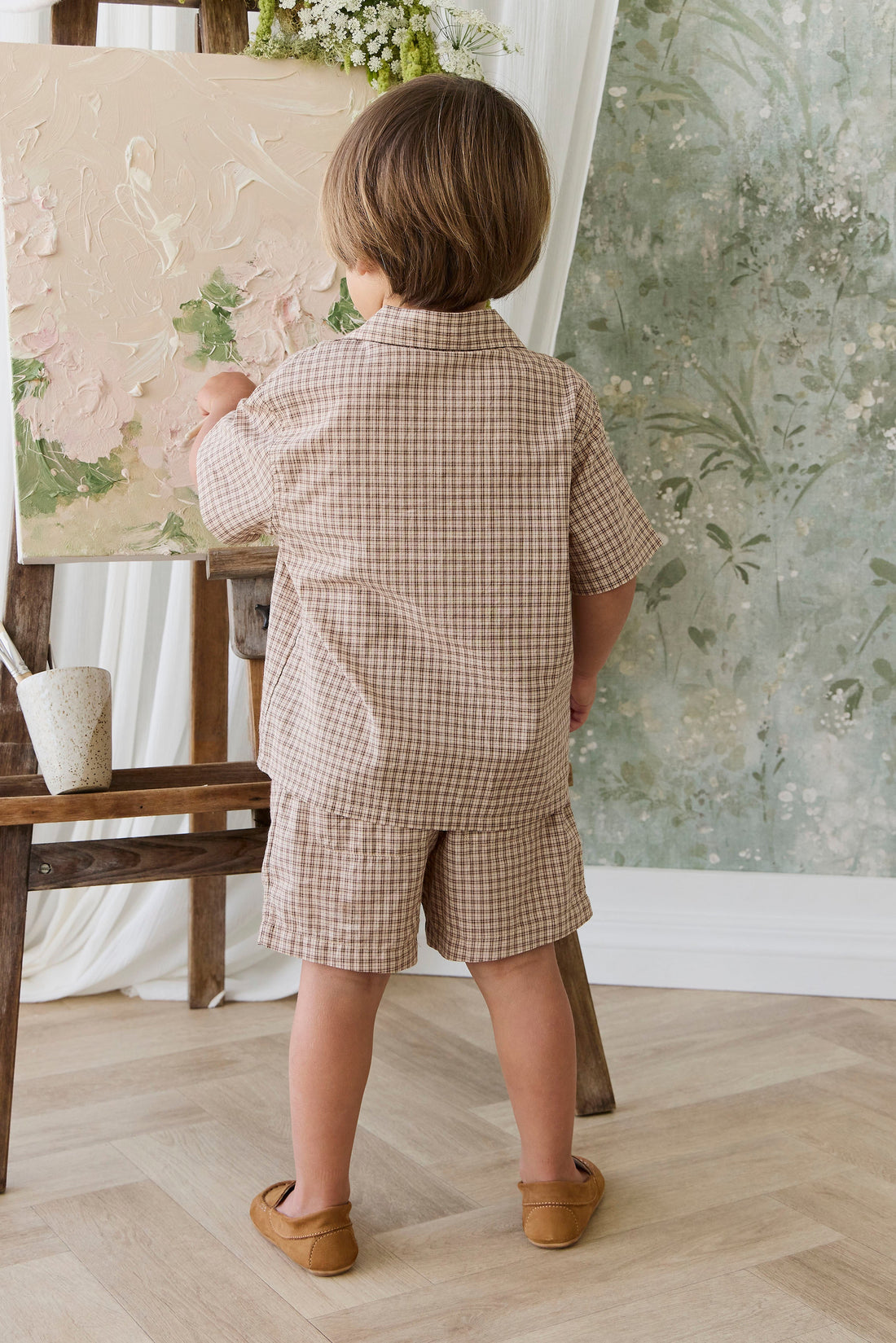 Organic Cotton Silas Shirt - Cabin Check Cocoa Childrens Top from Jamie Kay Australia