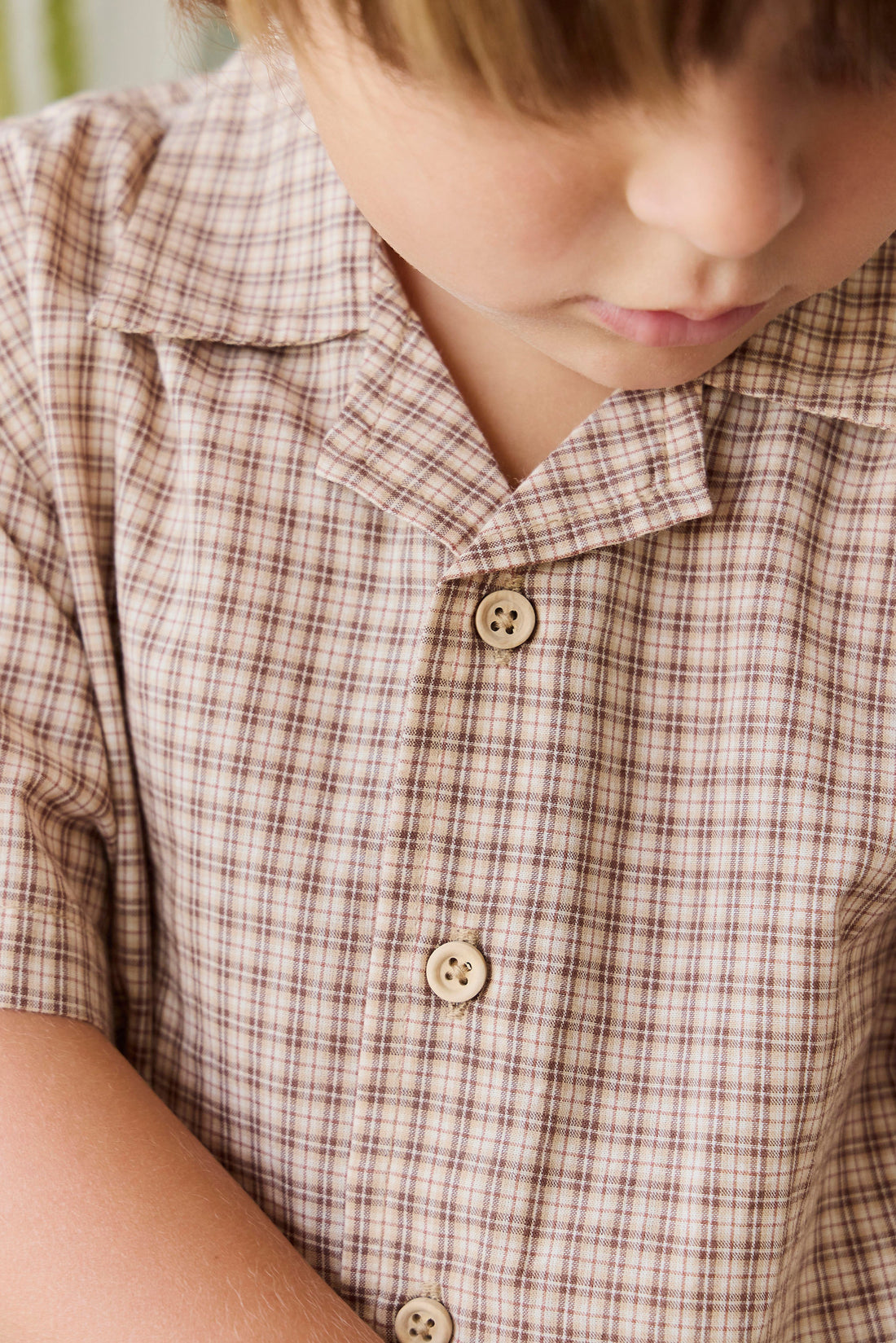 Organic Cotton Silas Shirt - Cabin Check Cocoa Childrens Top from Jamie Kay Australia