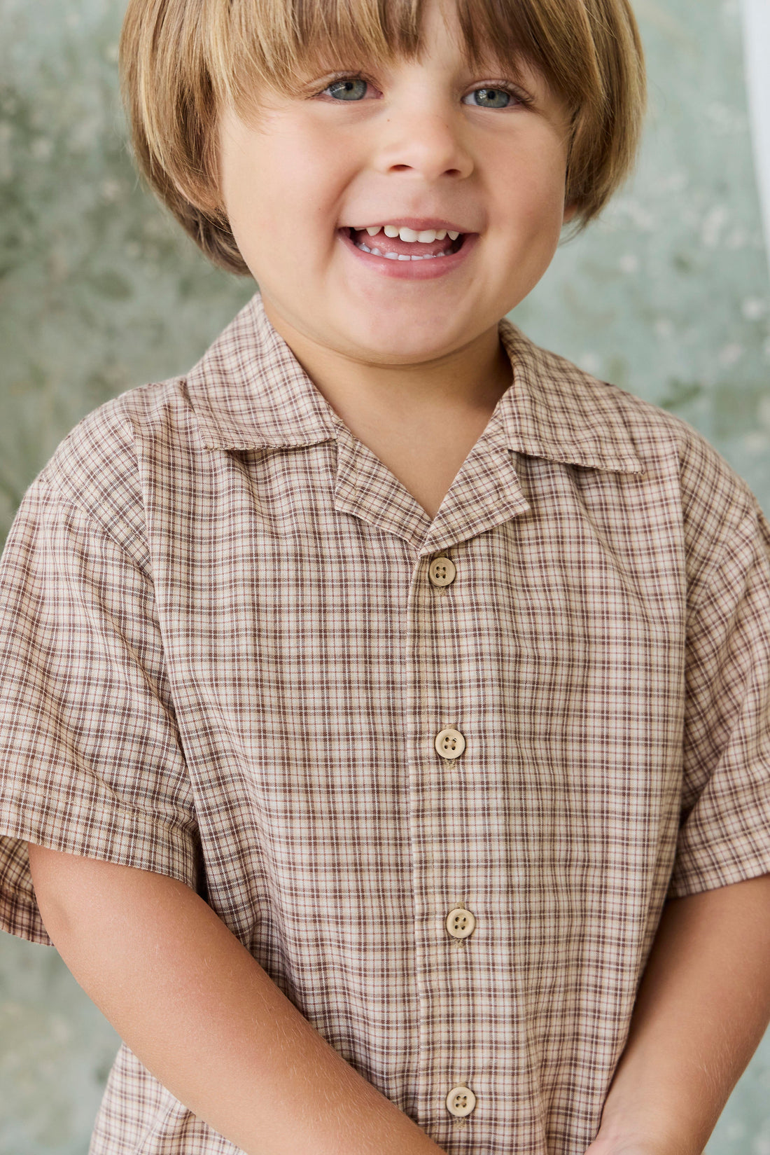 Organic Cotton Silas Shirt - Cabin Check Cocoa Childrens Top from Jamie Kay Australia