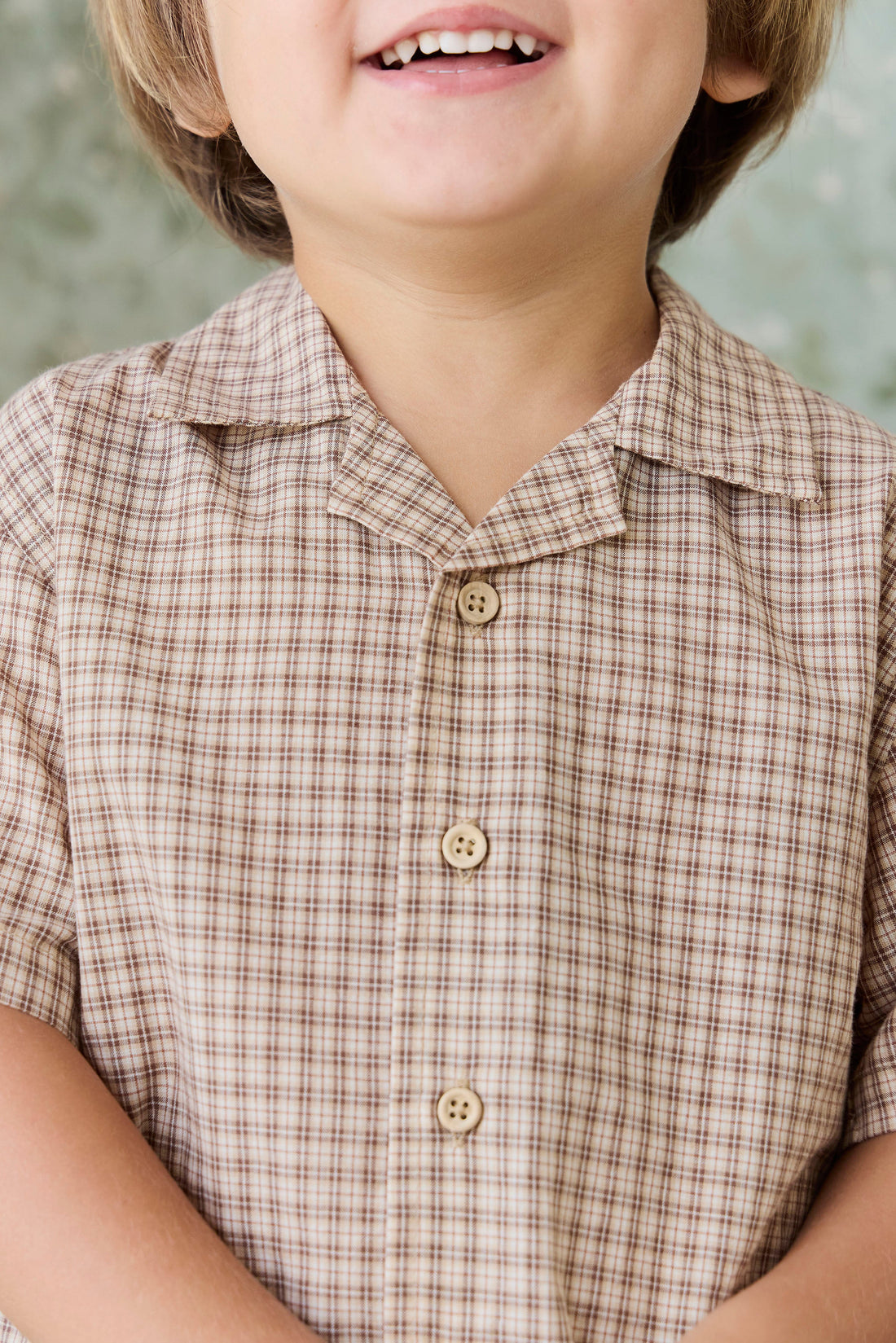 Organic Cotton Silas Shirt - Cabin Check Cocoa Childrens Top from Jamie Kay Australia
