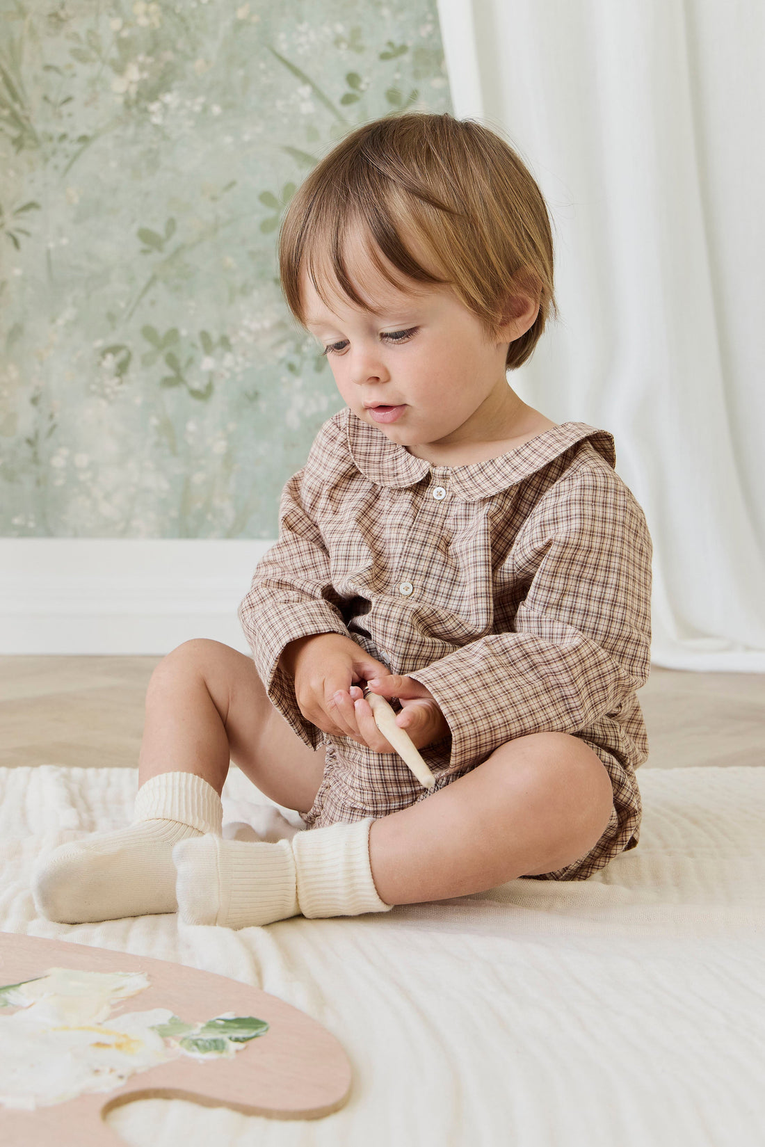 Organic Cotton Gabriel Top - Cabin Check Cocoa Childrens Top from Jamie Kay Australia