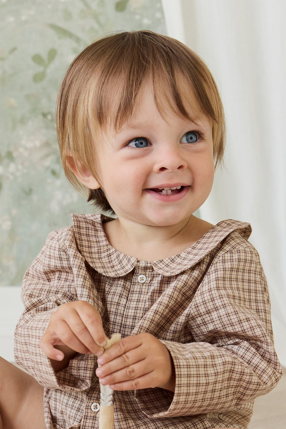 Organic Cotton Gabriel Top - Cabin Check Cocoa Childrens Top from Jamie Kay Australia