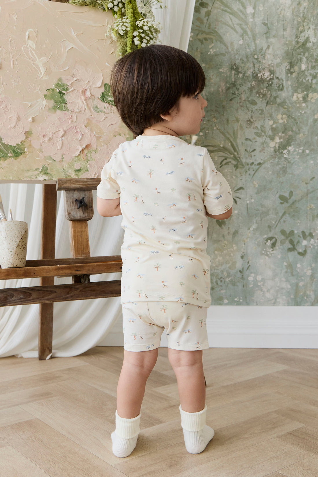 Organic Cotton Baker Short Sleeve Pyjama Set - Savannah Animals Tofu Childrens Pyjama from Jamie Kay Australia