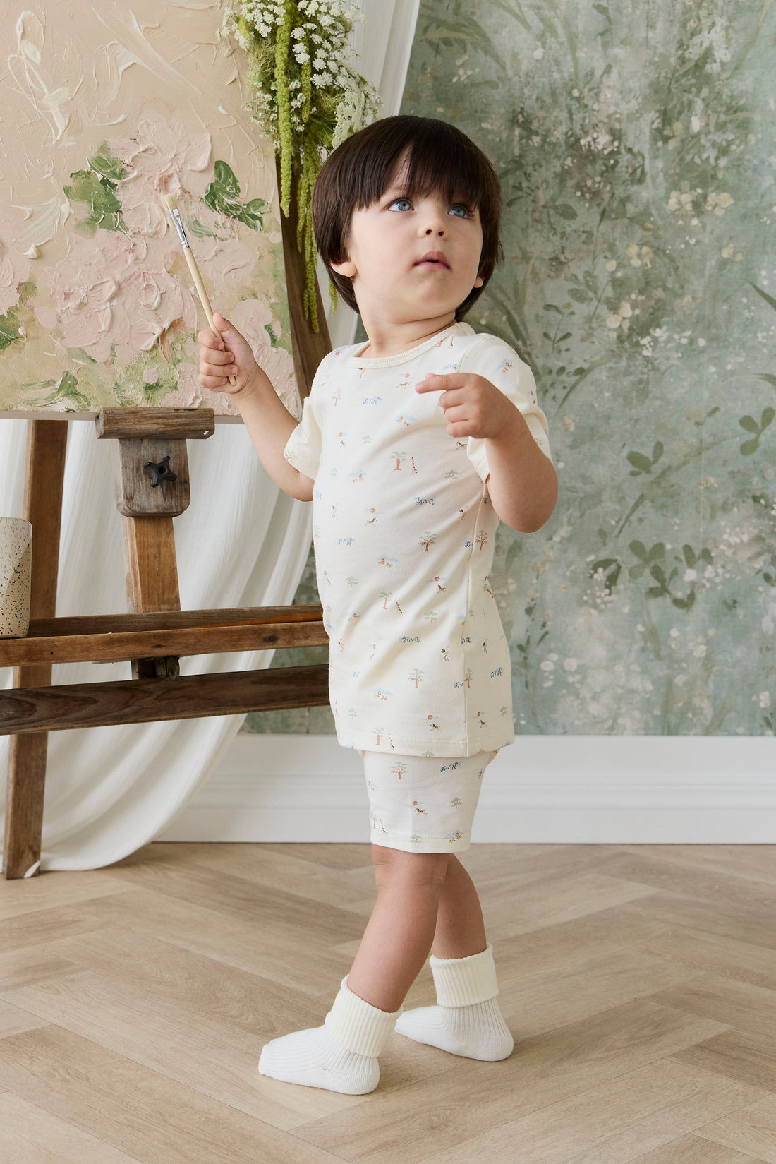 Organic Cotton Baker Short Sleeve Pyjama Set - Savannah Animals Tofu Childrens Pyjama from Jamie Kay Australia
