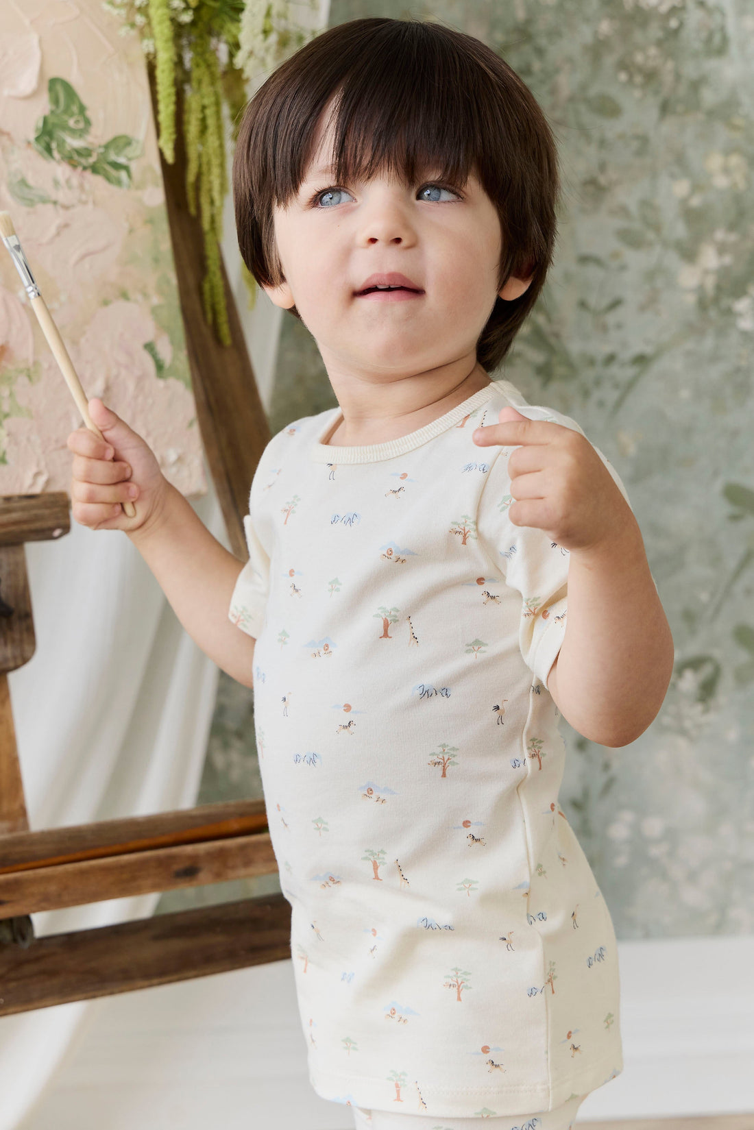 Organic Cotton Baker Short Sleeve Pyjama Set - Savannah Animals Tofu Childrens Pyjama from Jamie Kay Australia