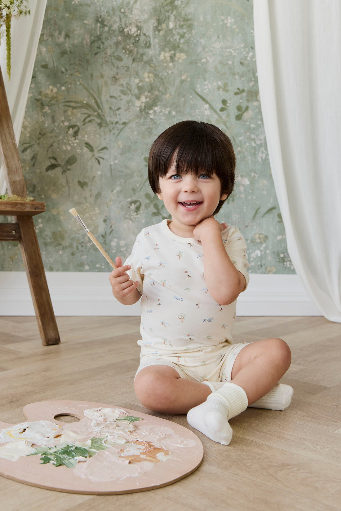 Organic Cotton Baker Short Sleeve Pyjama Set - Savannah Animals Tofu Childrens Pyjama from Jamie Kay Australia