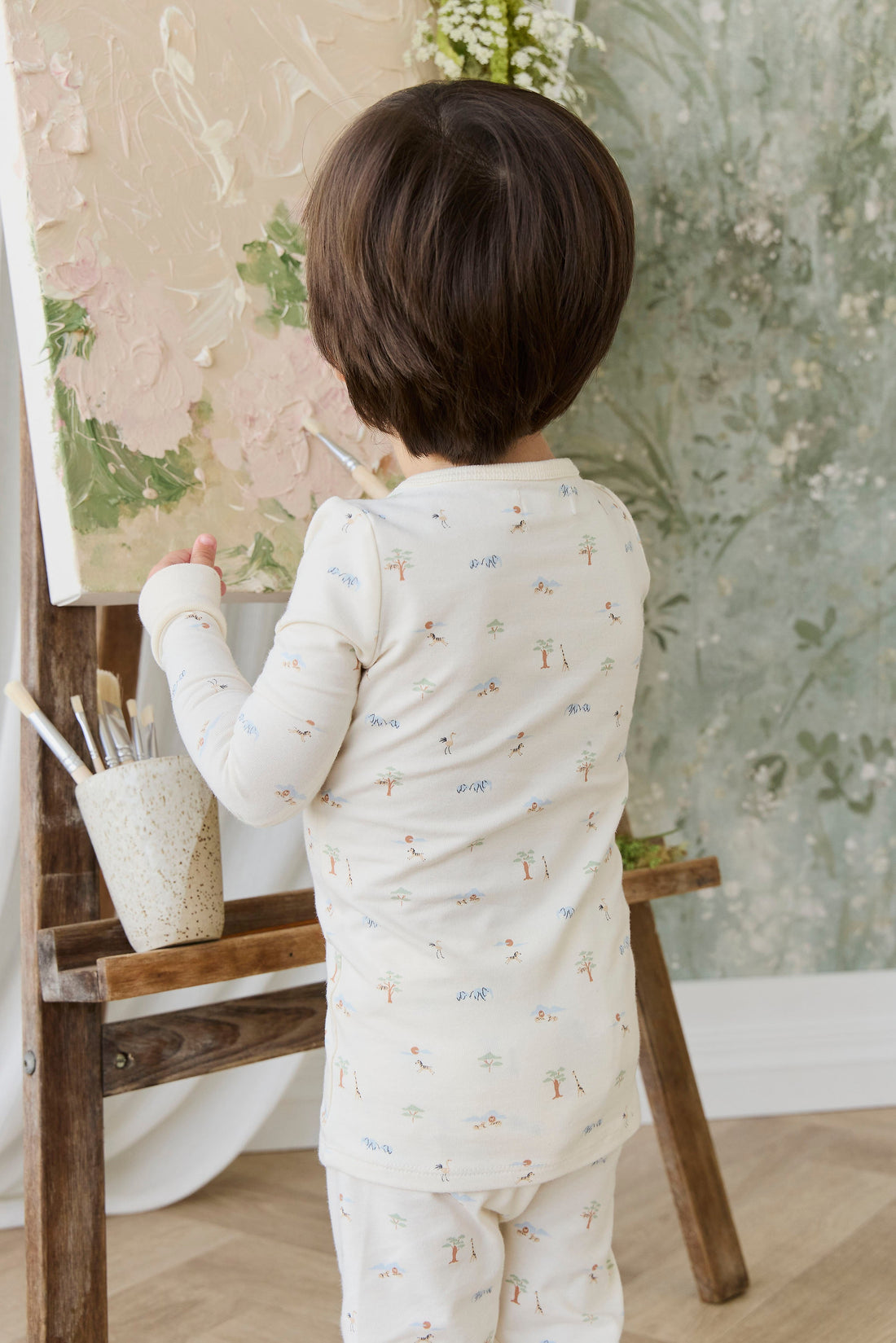 Organic Cotton Amory Long Sleeve Pyjama Set - Savannah Animals Tofu Childrens Pyjamas from Jamie Kay Australia