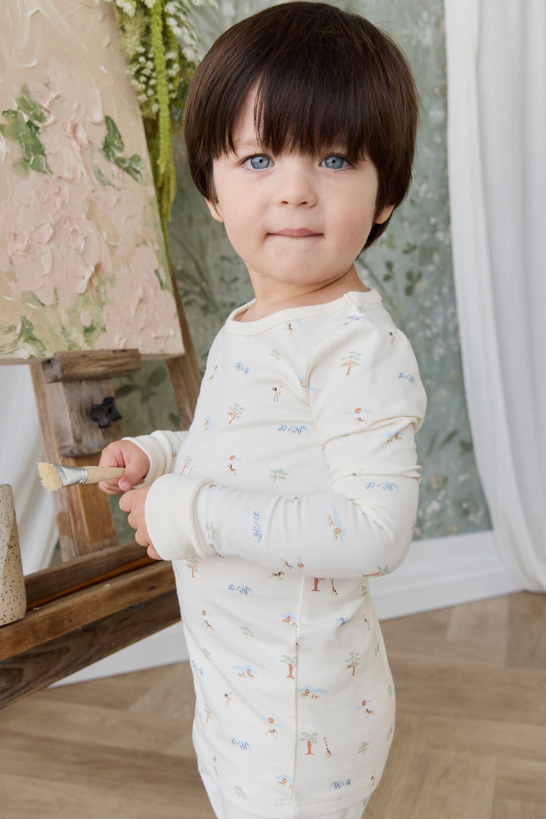 Organic Cotton Amory Long Sleeve Pyjama Set - Savannah Animals Tofu Childrens Pyjamas from Jamie Kay Australia