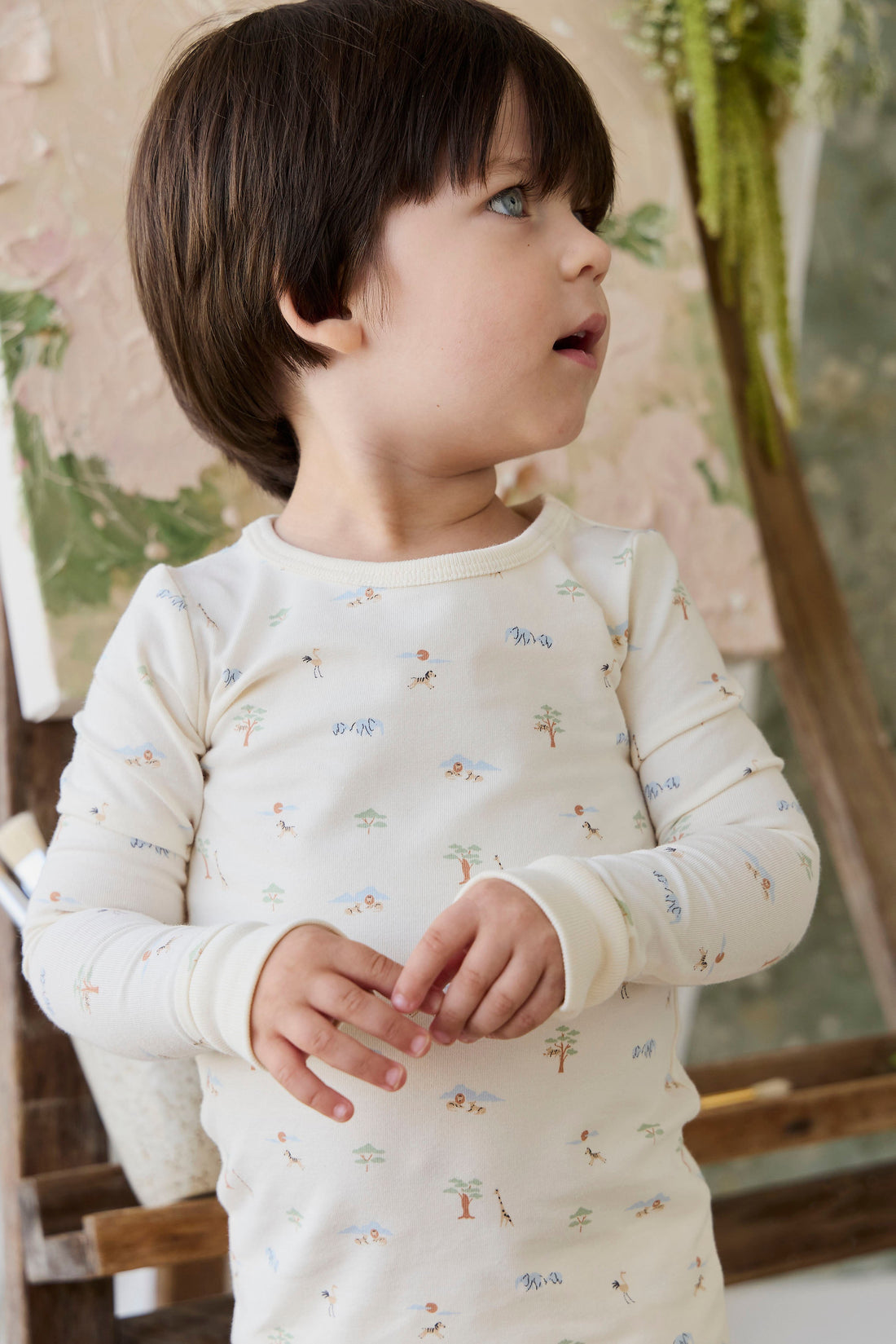 Organic Cotton Amory Long Sleeve Pyjama Set - Savannah Animals Tofu Childrens Pyjamas from Jamie Kay Australia