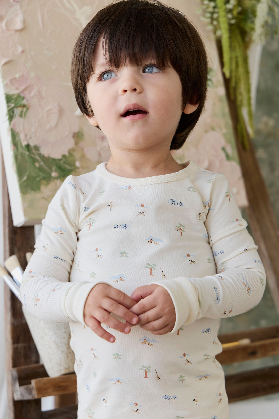 Organic Cotton Amory Long Sleeve Pyjama Set - Savannah Animals Tofu Childrens Pyjamas from Jamie Kay Australia