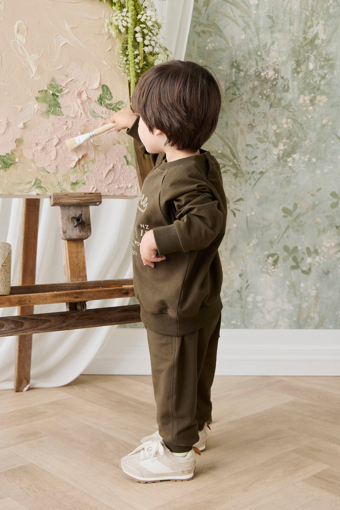 Organic Cotton Jalen Track Pant - Deep Olive Childrens Pant from Jamie Kay Australia