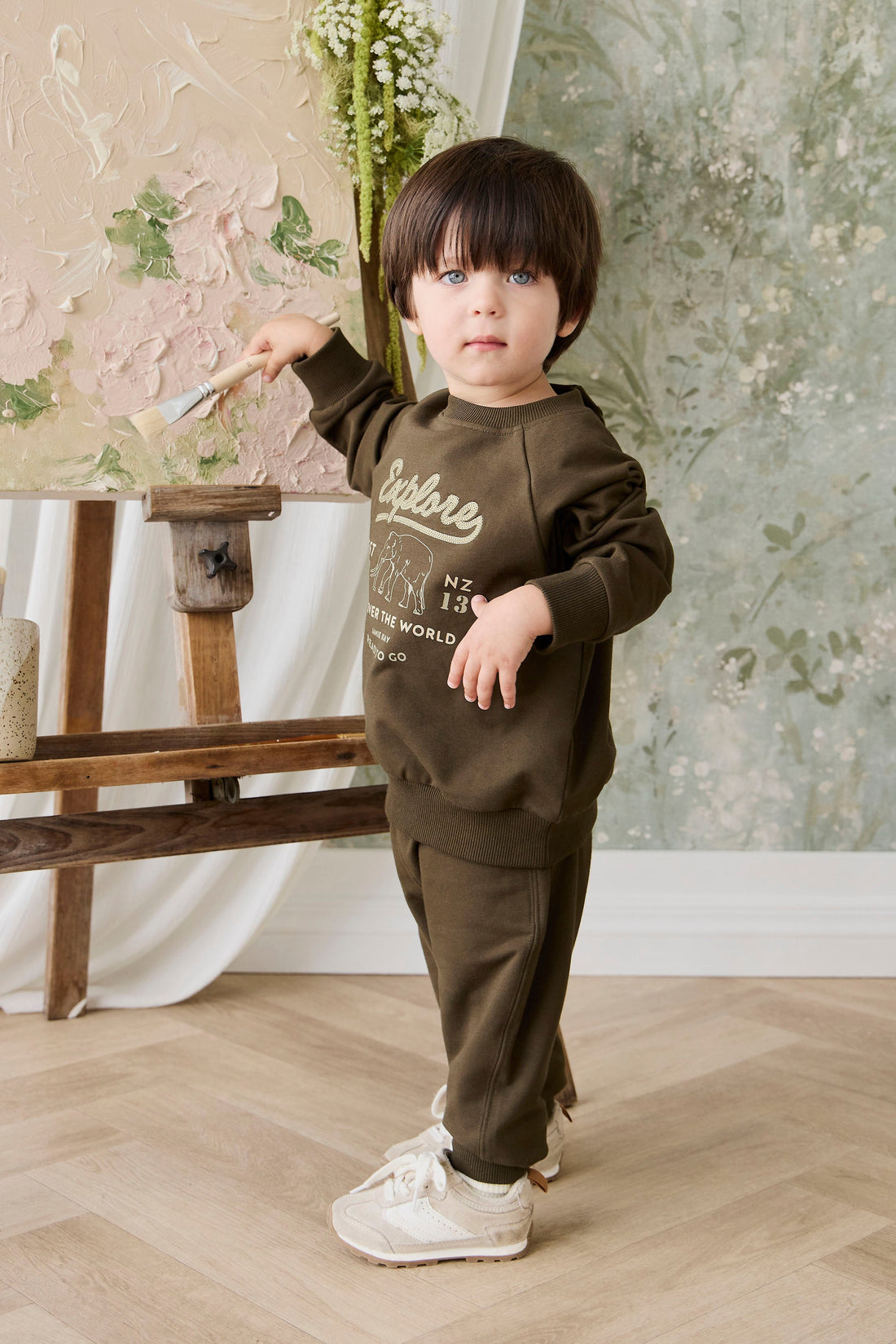 Organic Cotton Jalen Track Pant - Deep Olive Childrens Pant from Jamie Kay Australia
