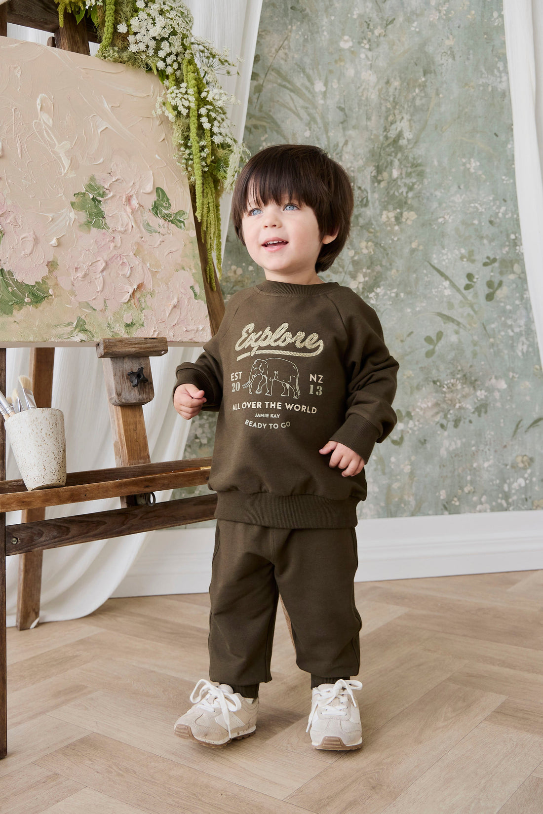 Organic Cotton Jalen Track Pant - Deep Olive Childrens Pant from Jamie Kay Australia