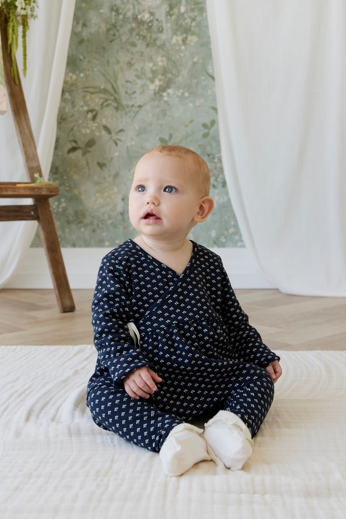 Organic Cotton Petal Wrap Top - Lisa Petite Indigo Childrens Top from Jamie Kay Australia
