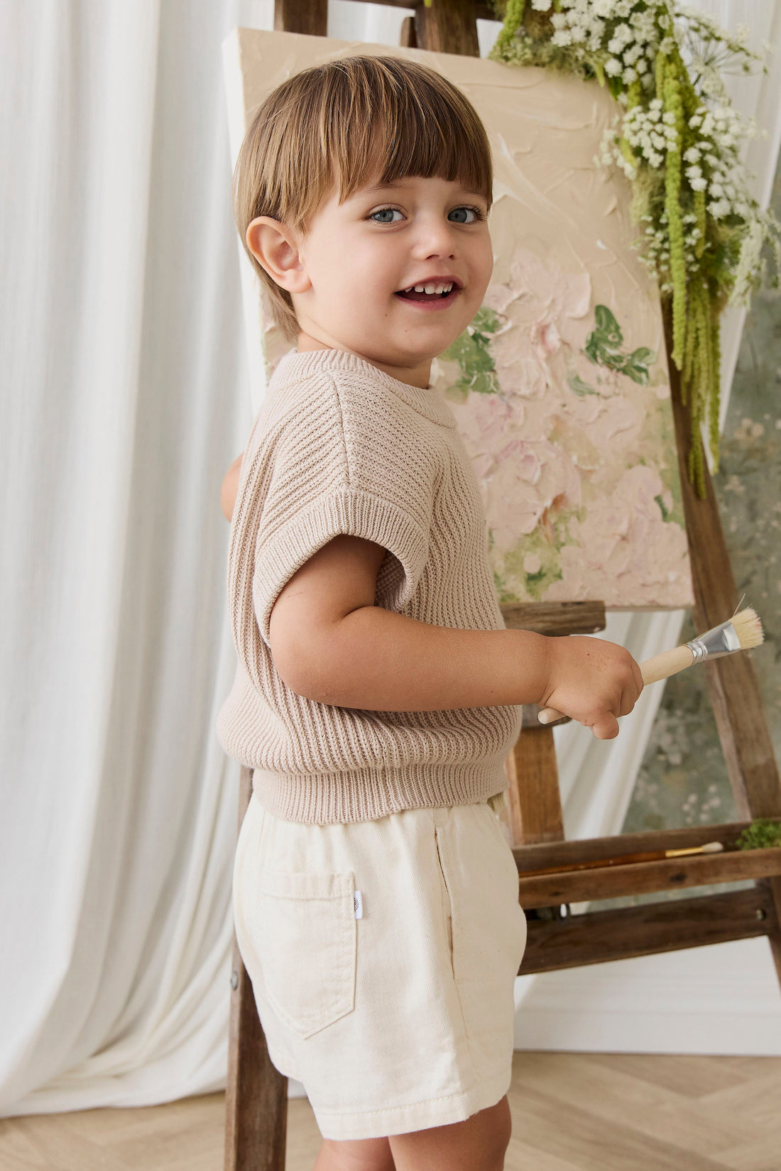Zayn Short - Natural Childrens Shorts from Jamie Kay Australia
