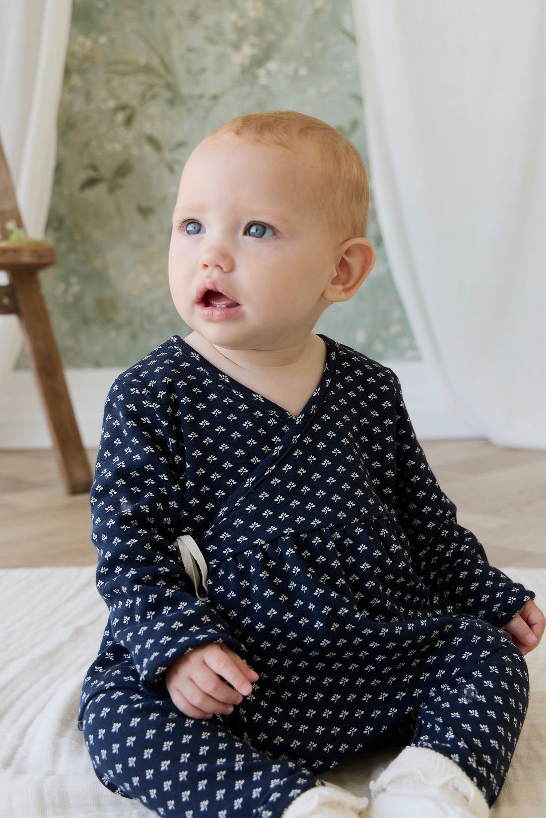 Organic Cotton Petal Wrap Top - Lisa Petite Indigo Childrens Top from Jamie Kay Australia
