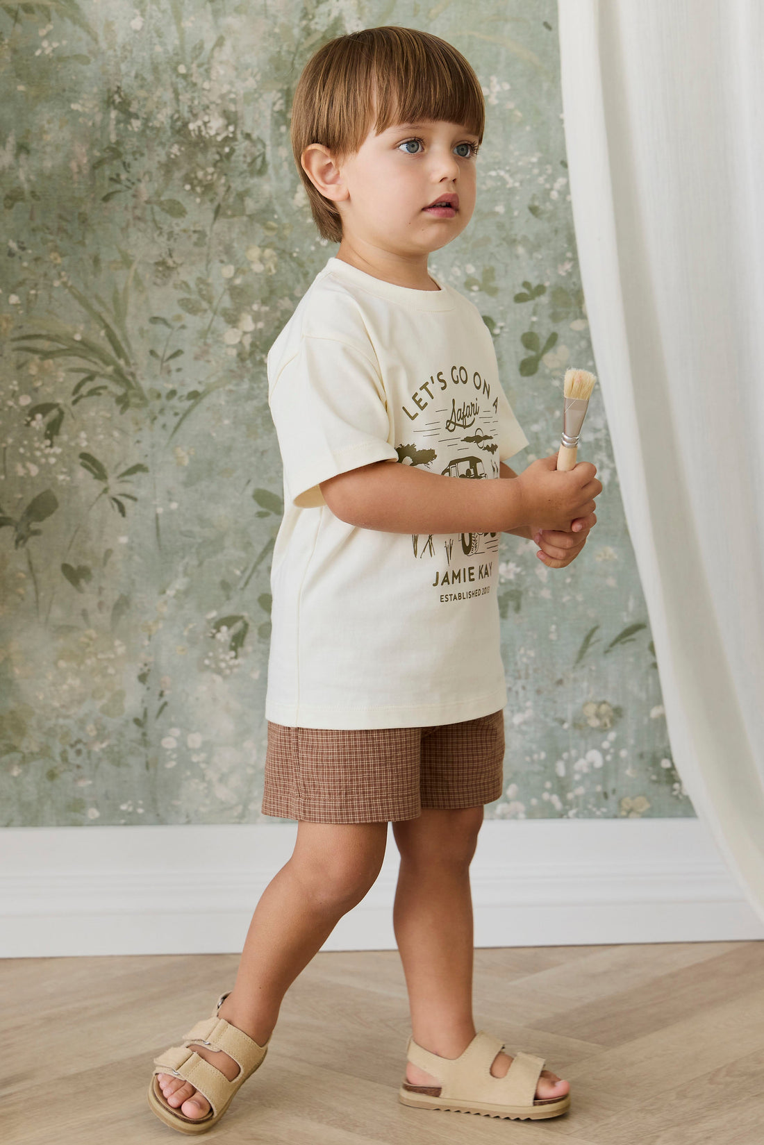 Organic Cotton Bjorn Tee - Parchment Safari Truck Childrens Top from Jamie Kay Australia