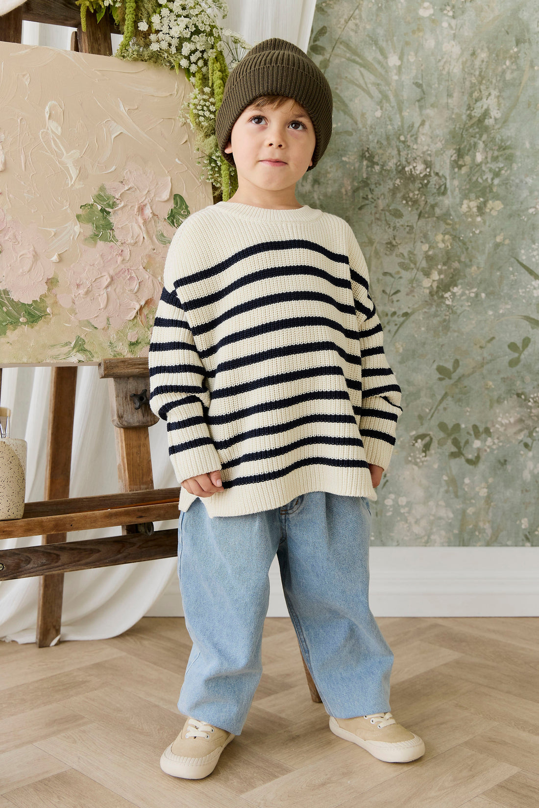 Lawrence Knit Jumper - Lawrence Stripe Cloud/Eclipse Childrens Jumper from Jamie Kay Australia
