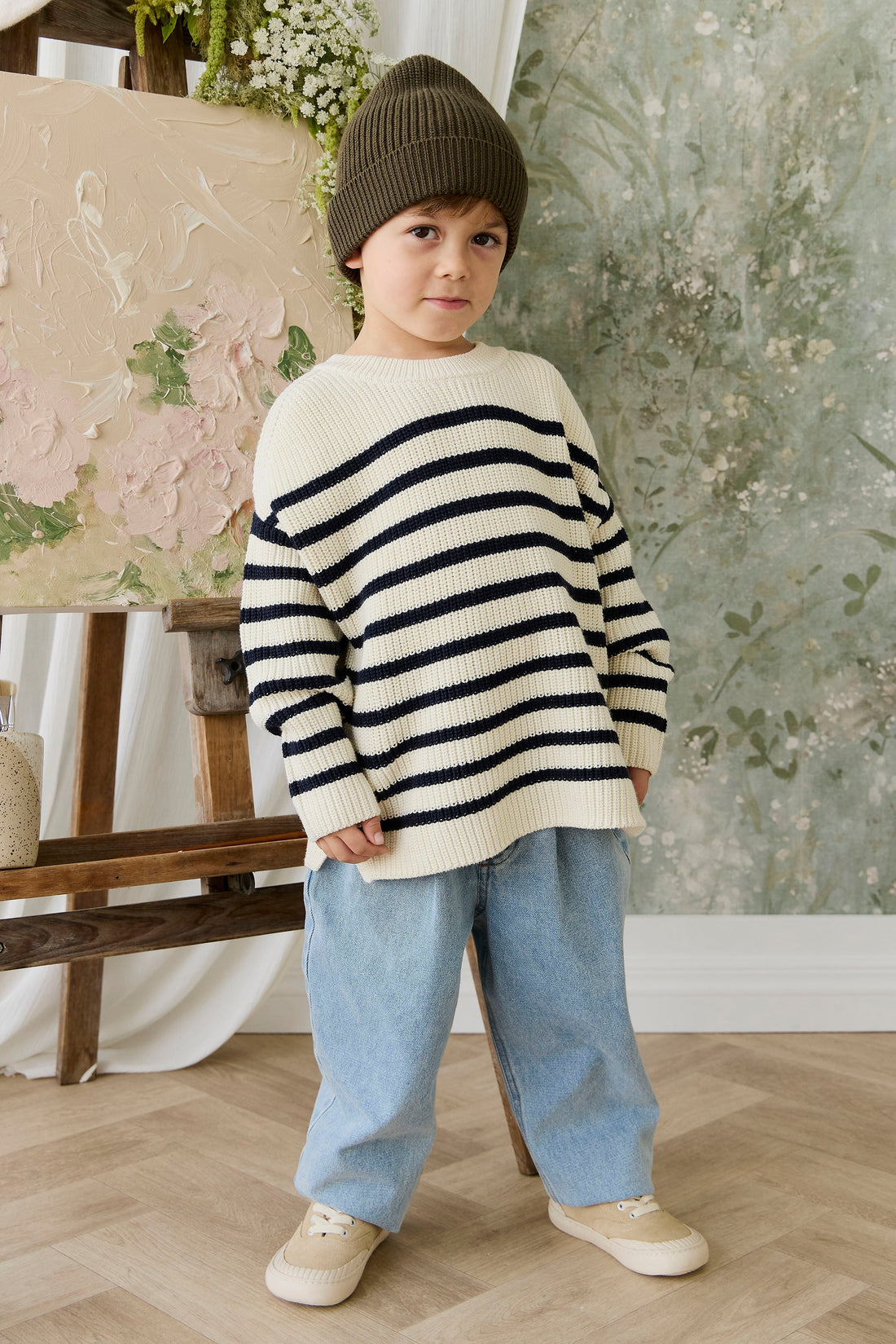 Lawrence Knit Jumper - Lawrence Stripe Cloud/Eclipse Childrens Jumper from Jamie Kay Australia