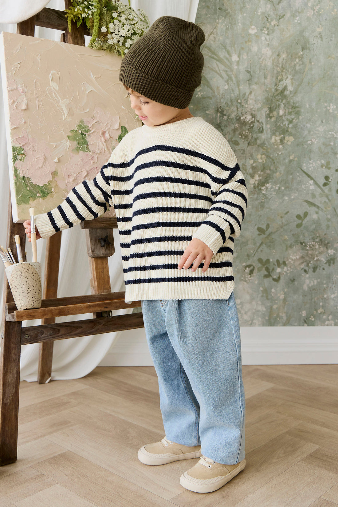 Lawrence Knit Jumper - Lawrence Stripe Cloud/Eclipse Childrens Jumper from Jamie Kay Australia