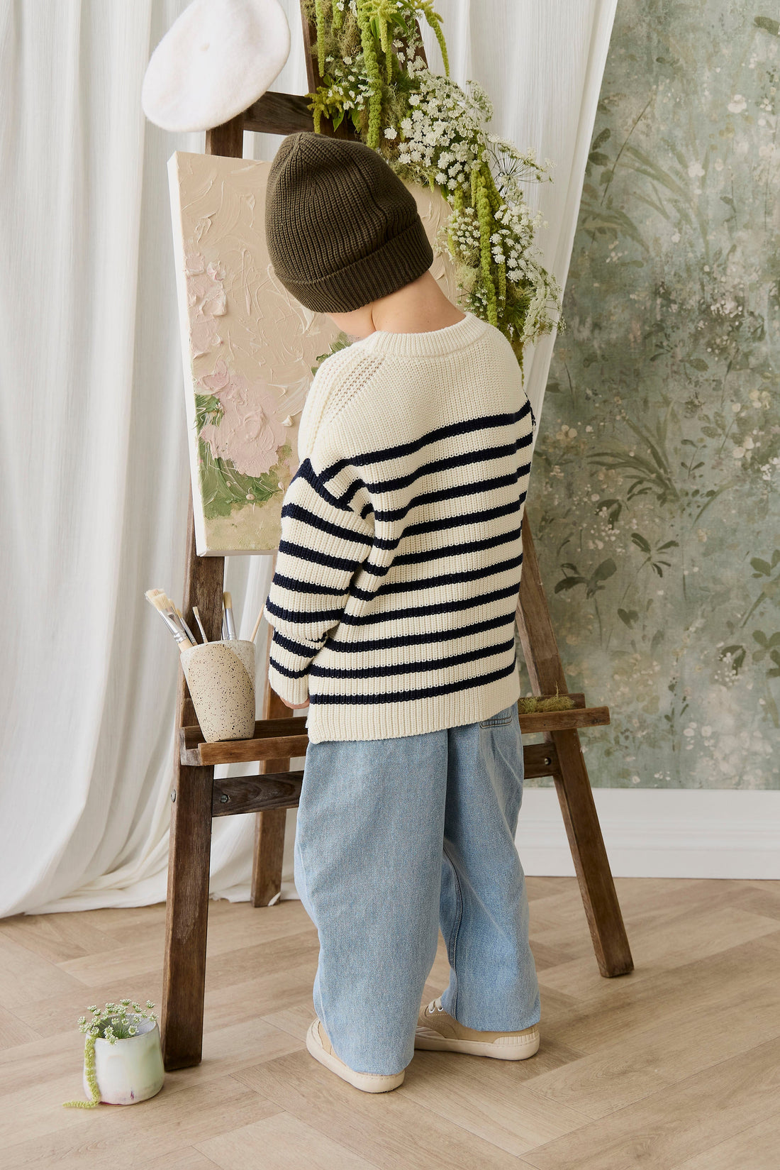 Lawrence Knit Jumper - Lawrence Stripe Cloud/Eclipse Childrens Jumper from Jamie Kay Australia