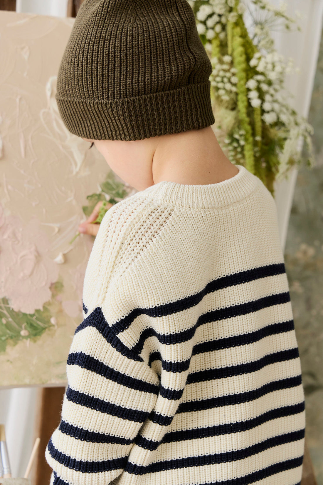 Lawrence Knit Jumper - Lawrence Stripe Cloud/Eclipse Childrens Jumper from Jamie Kay Australia