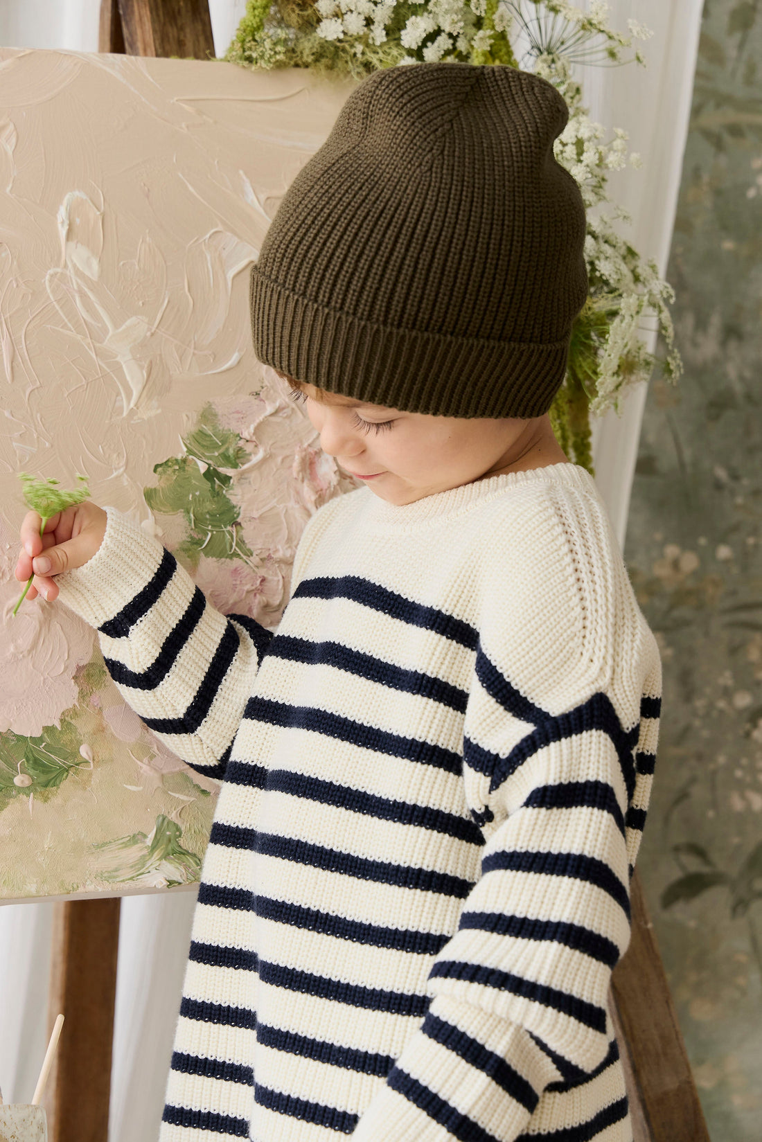 Lawrence Knit Jumper - Lawrence Stripe Cloud/Eclipse Childrens Jumper from Jamie Kay Australia