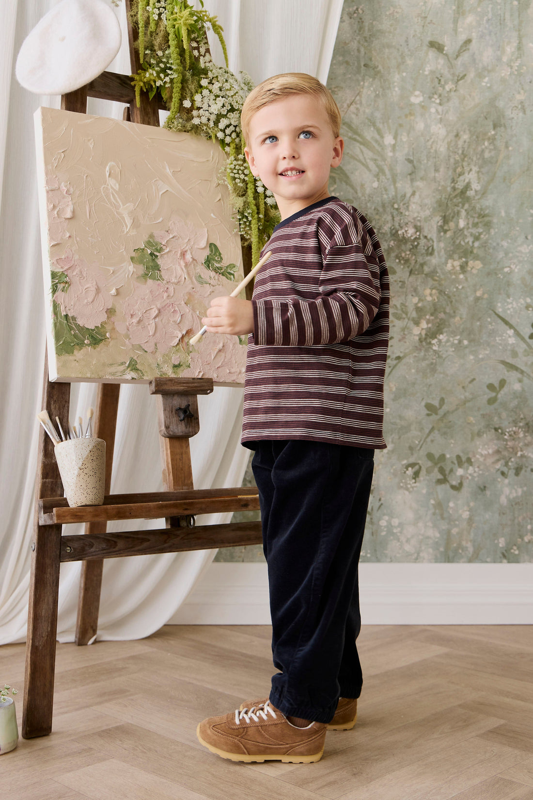 Slub Cotton Iver Long Sleeve Tee - Regal Stripe Childrens Top from Jamie Kay Australia
