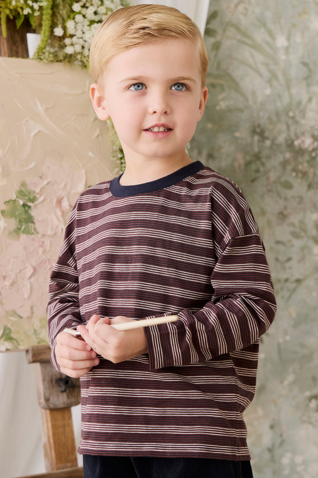 Slub Cotton Iver Long Sleeve Tee - Regal Stripe Childrens Top from Jamie Kay Australia