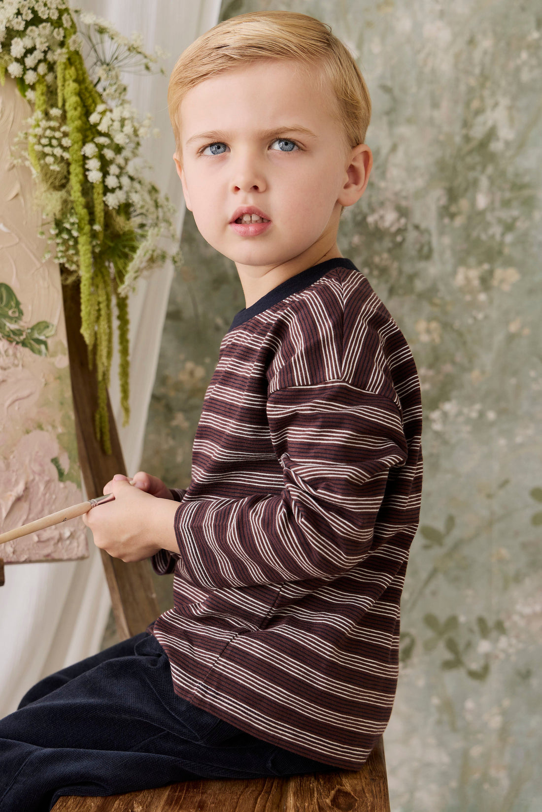 Slub Cotton Iver Long Sleeve Tee - Regal Stripe Childrens Top from Jamie Kay Australia