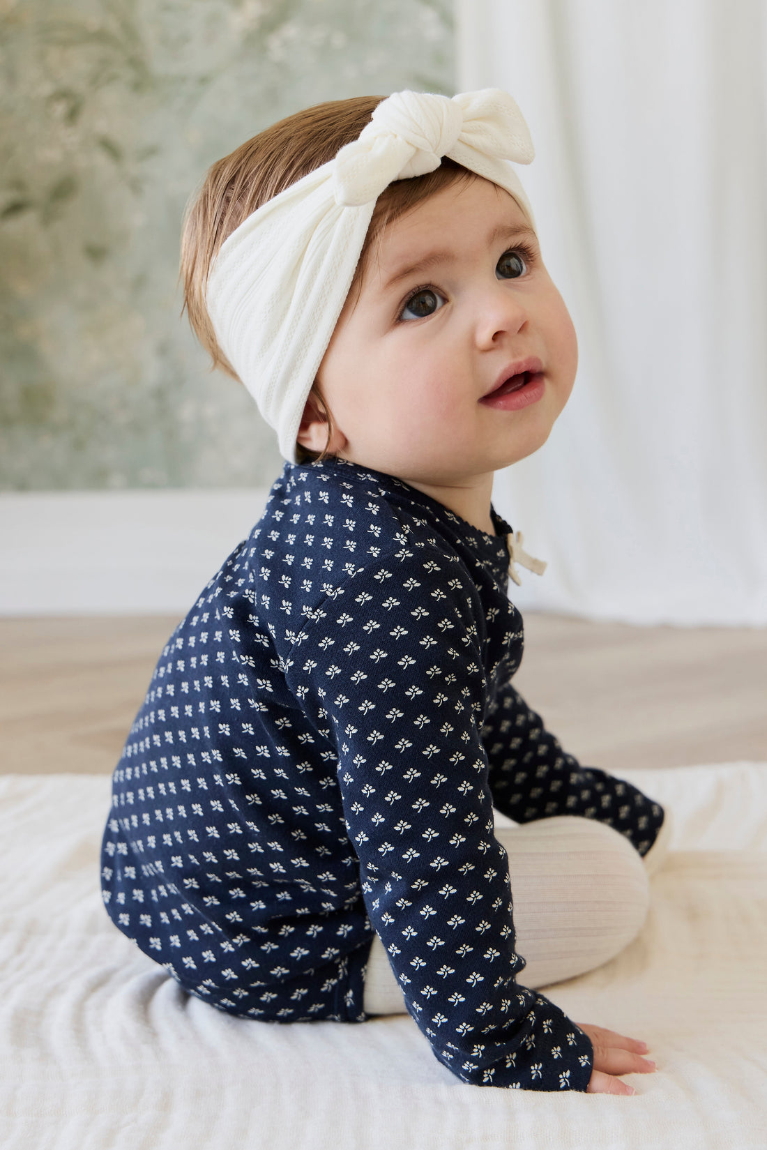 Organic Cotton Pointelle Headband - Parchment Childrens headband from Jamie Kay Australia