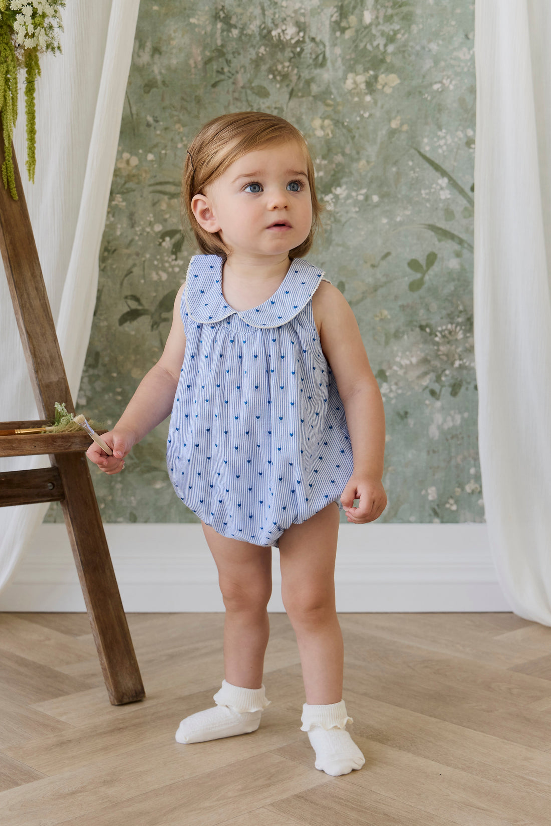 Organic Cotton Wisteria Playsuit - Mon Amour Stripe Indigo Childrens Playsuit from Jamie Kay Australia