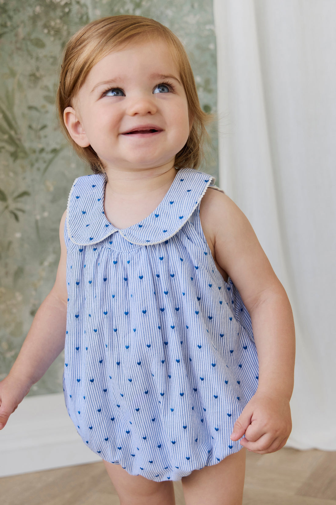 Organic Cotton Wisteria Playsuit - Mon Amour Stripe Indigo Childrens Playsuit from Jamie Kay Australia