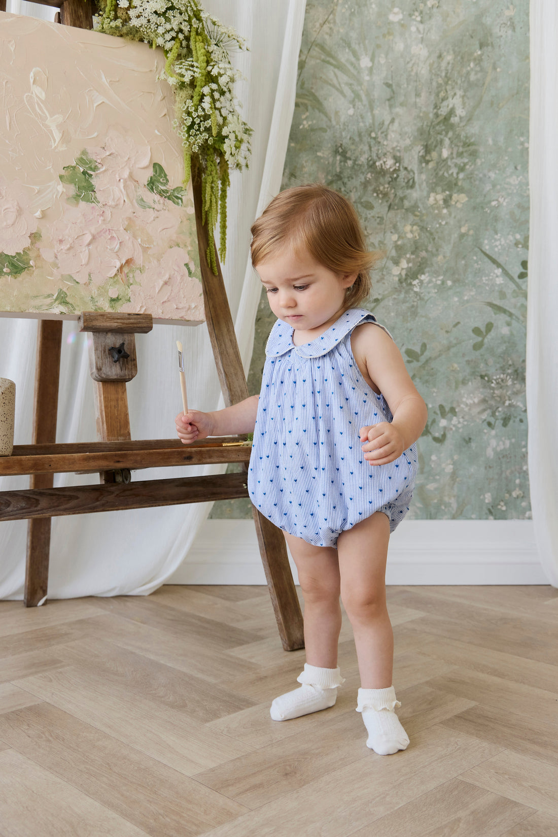 Organic Cotton Wisteria Playsuit - Mon Amour Stripe Indigo Childrens Playsuit from Jamie Kay Australia
