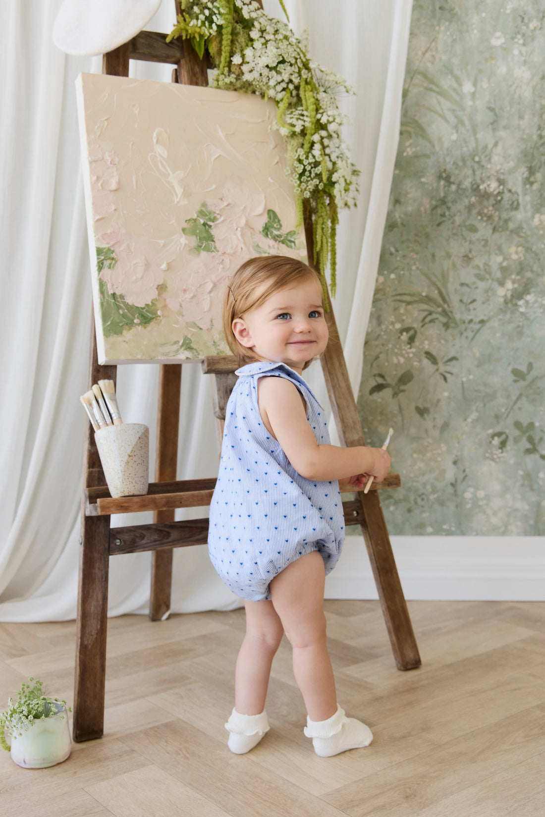 Organic Cotton Wisteria Playsuit - Mon Amour Stripe Indigo Childrens Playsuit from Jamie Kay Australia