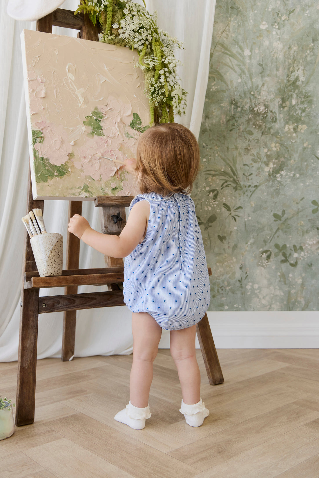 Organic Cotton Wisteria Playsuit - Mon Amour Stripe Indigo Childrens Playsuit from Jamie Kay Australia