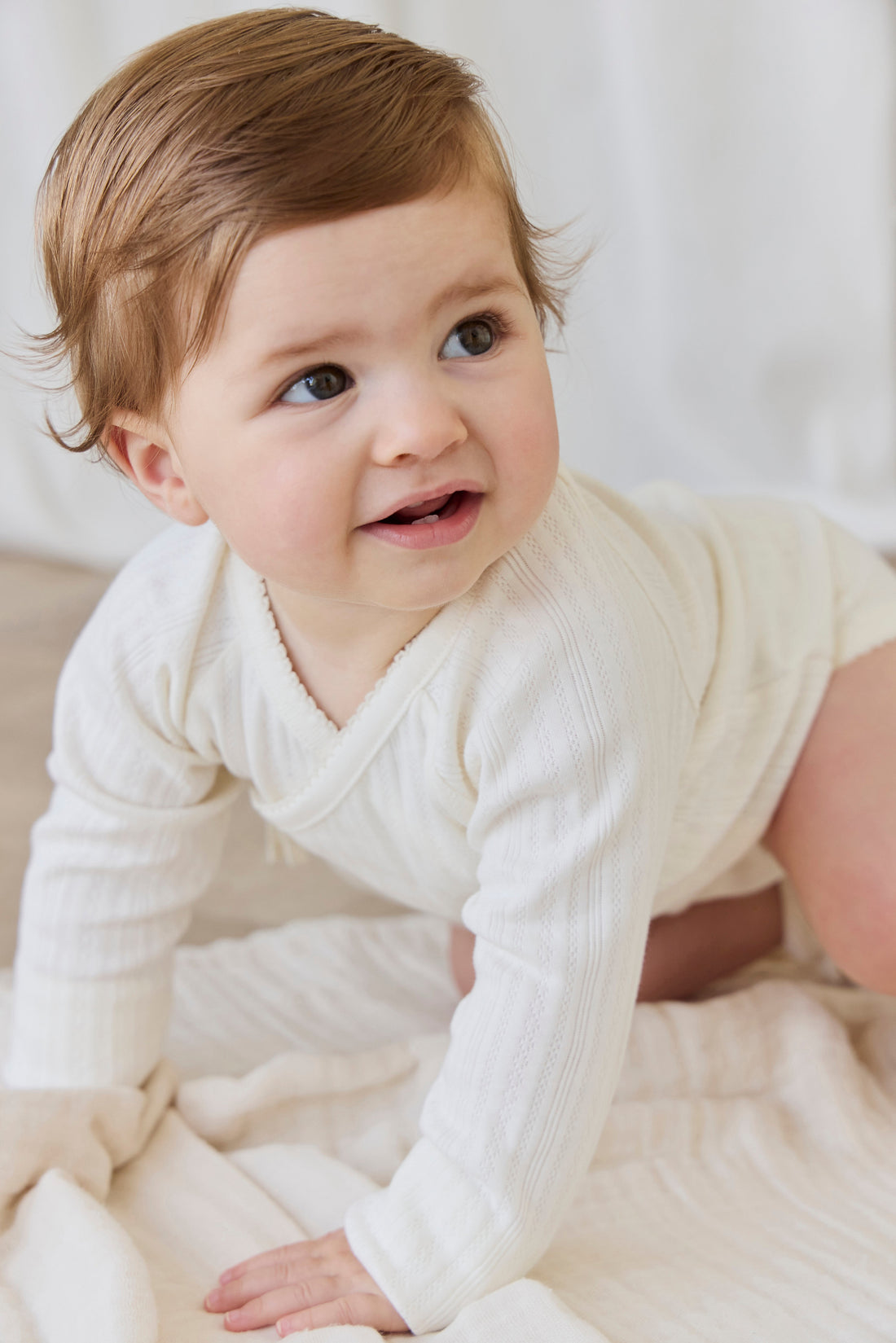 Organic Cotton Pointelle Marina Bodysuit - Parchment Childrens Bodysuit from Jamie Kay Australia