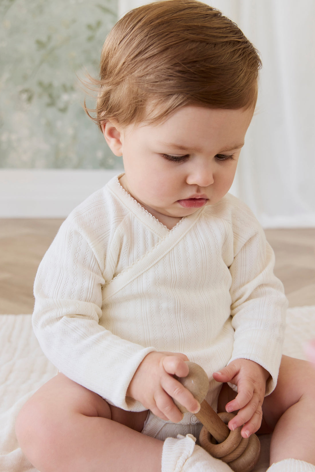 Organic Cotton Pointelle Marina Bodysuit - Parchment Childrens Bodysuit from Jamie Kay Australia